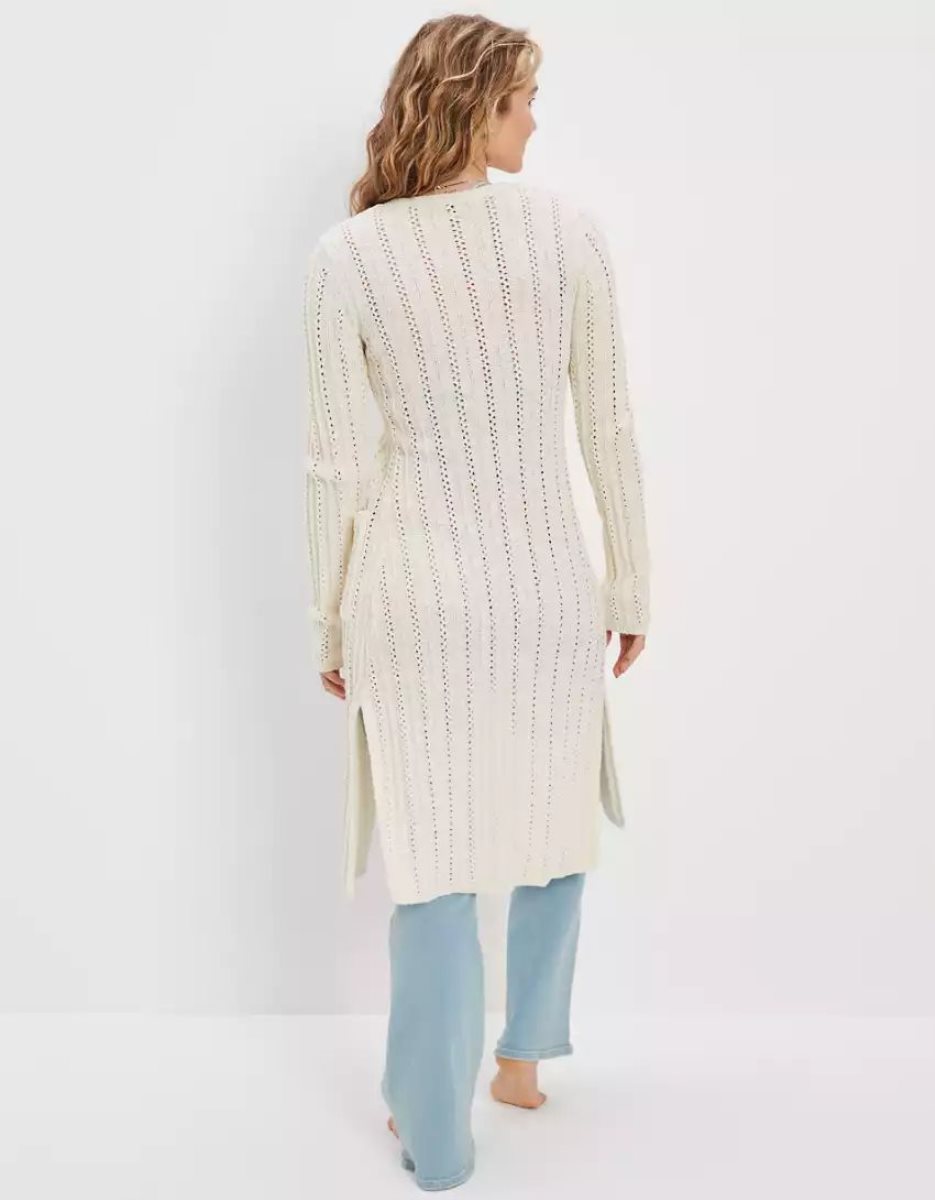 Cardigan American Eagle AE Extra Long Knit Blanche Femme | NVN-54881548